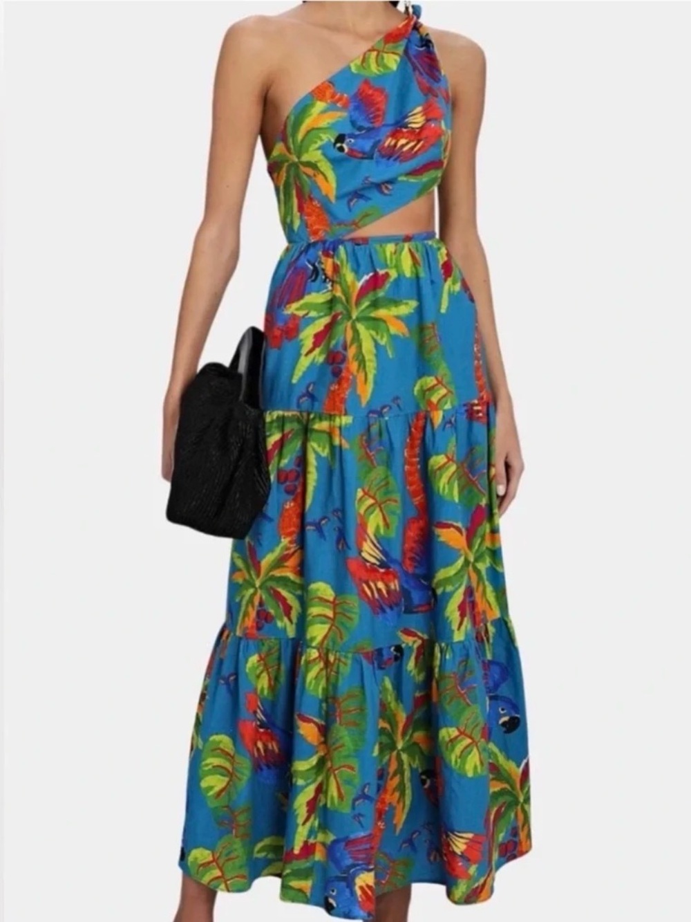 Farm Rio Sunny Day One-Shoulder Tropical Tiered Maxi Dress - #250